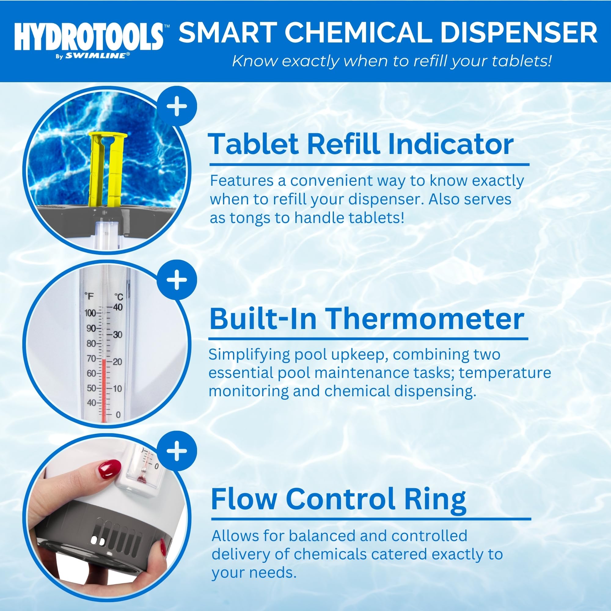 HydroTools floater shows built-in thermometer for quick temperature check.