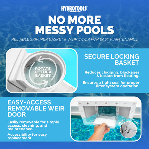 Swimline HydroTools top and front basket access for fast cleaning