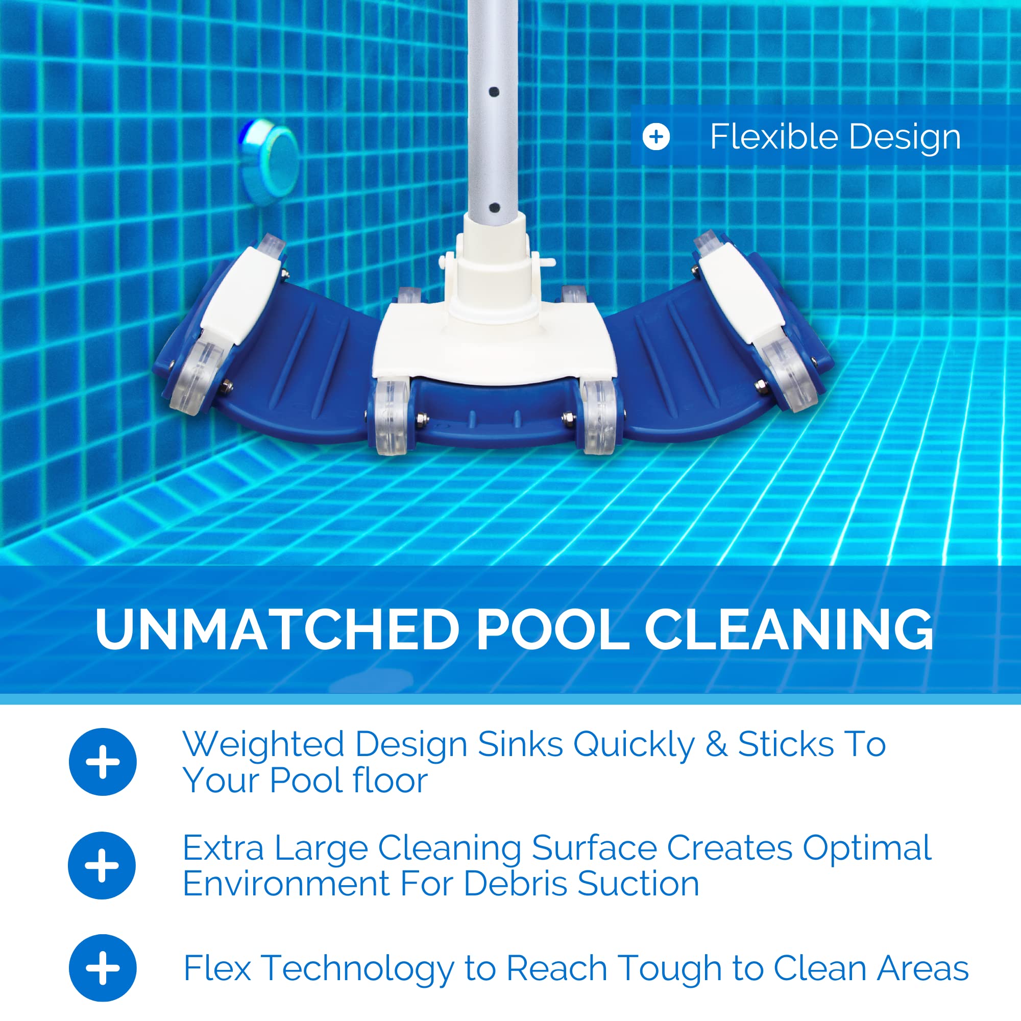 Swimline Hydrotools vacuum head with wheels glides across pool floor