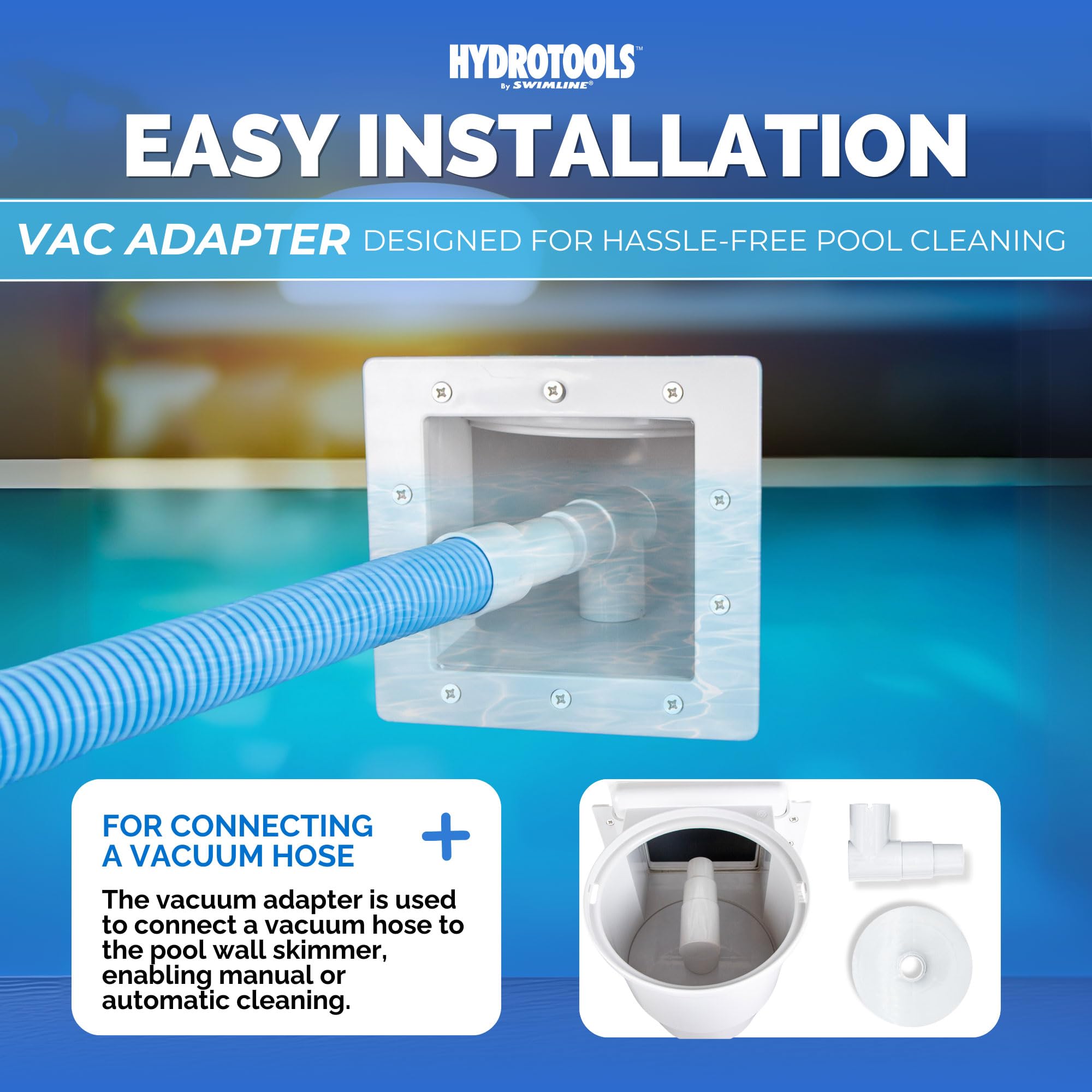 Swimline HydroTools wide-mouth water leveling skimmer with auto-level feature protecting equipment