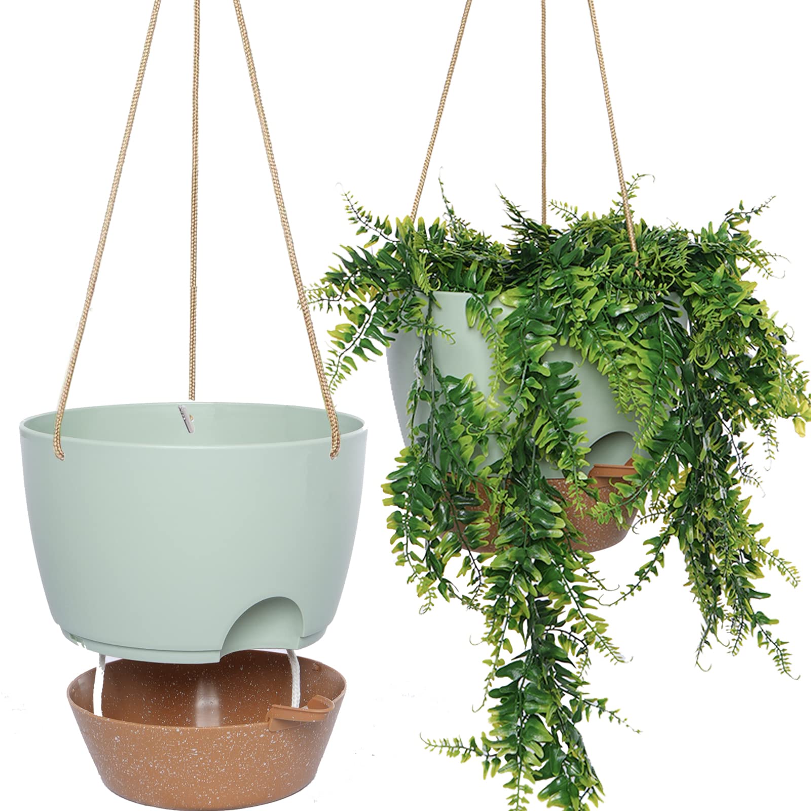 SwinDuck 10-inch self-watering hanging pot showing deep reservoir for extended watering.