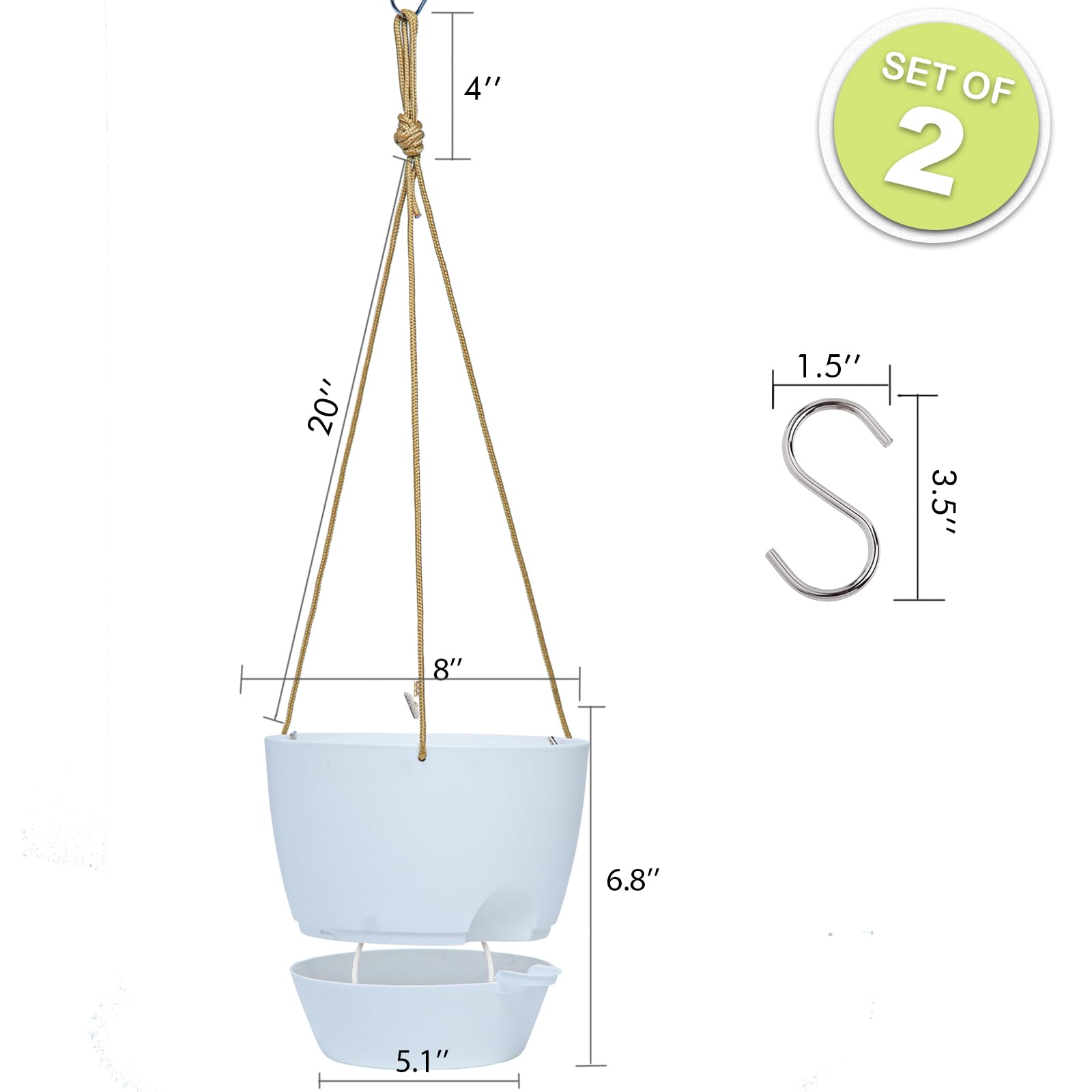 SwinDuck two-pack self-watering hanging planters in white