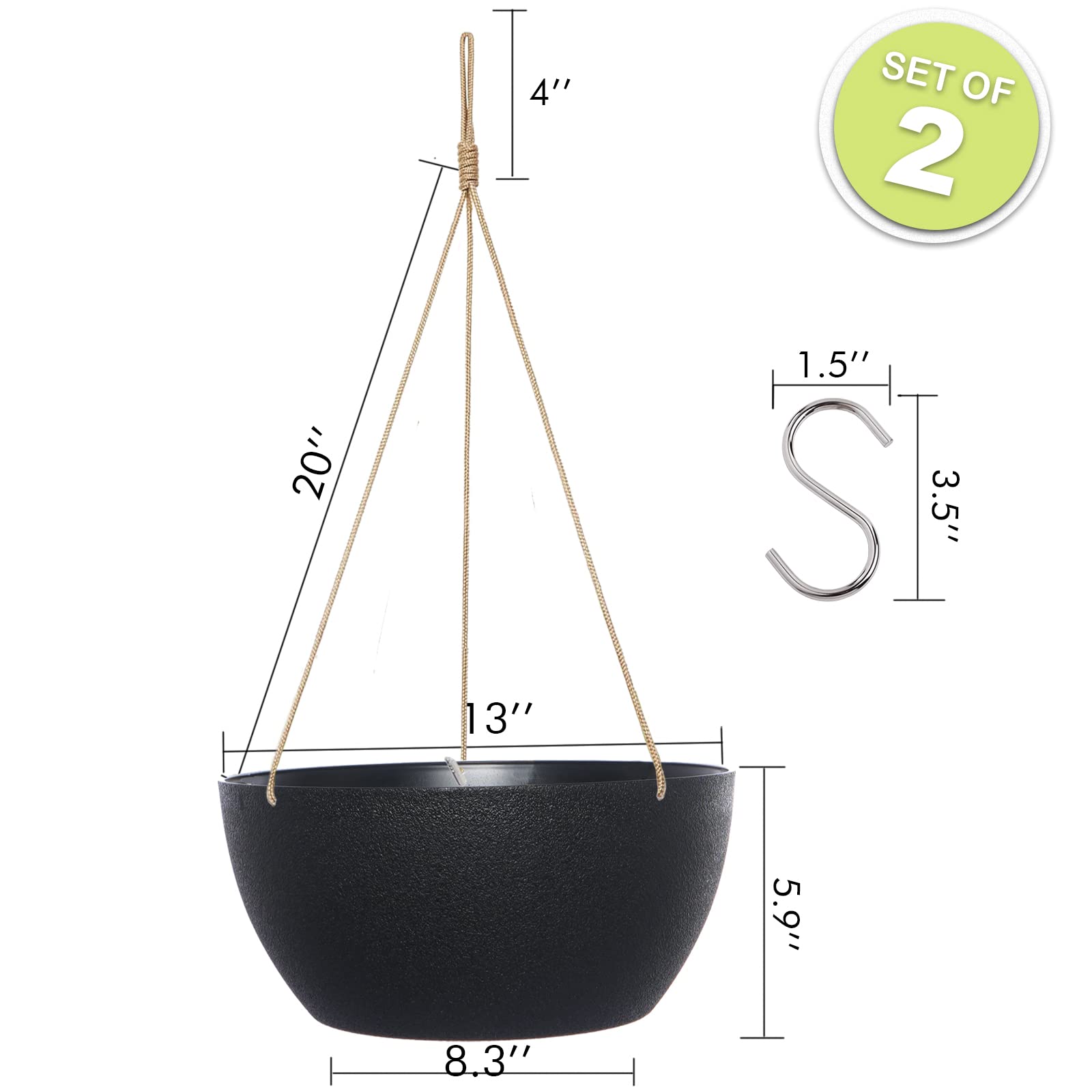 SwinDuck two-pack black planters ideal for wall or railing display.