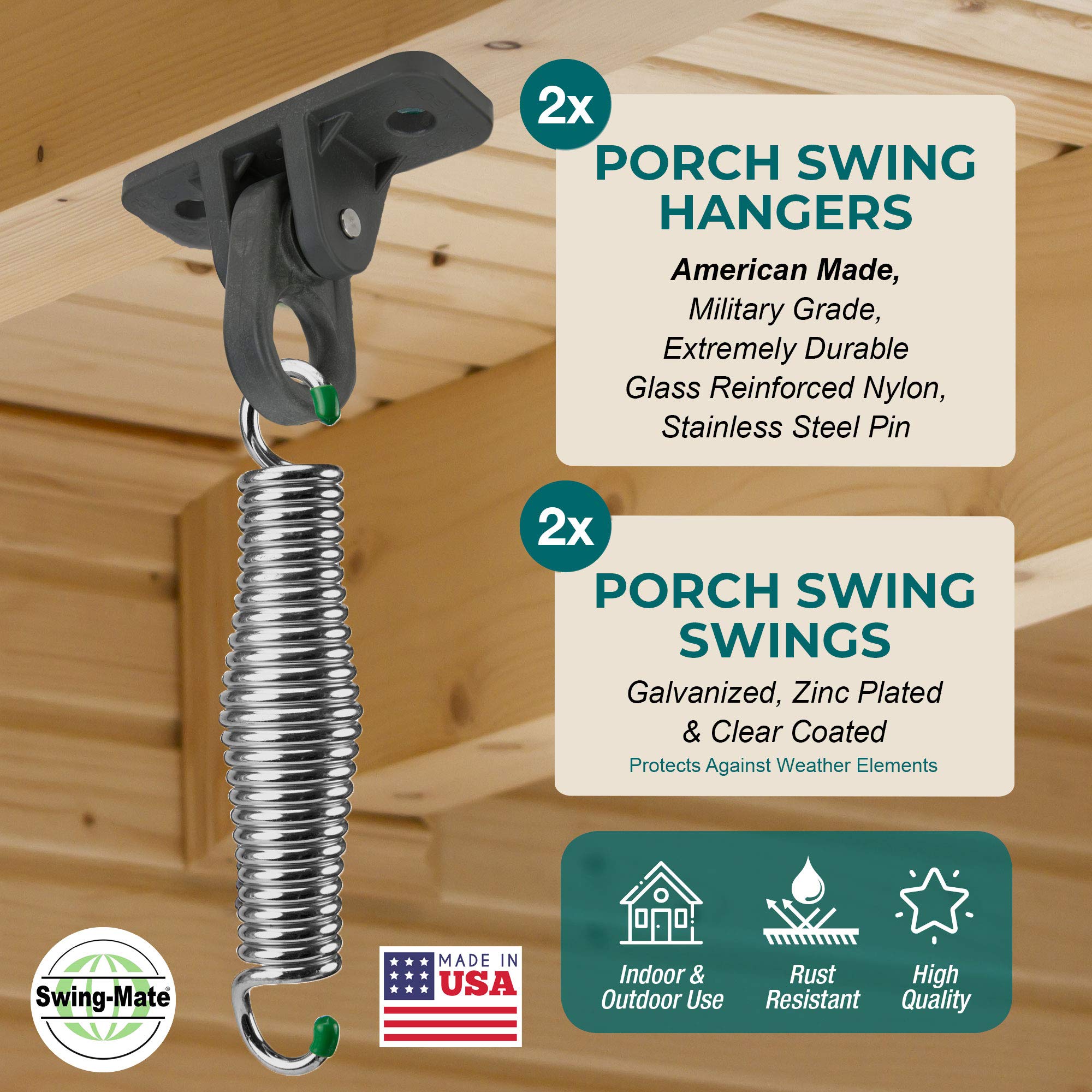 SwingMate chrome heavy-duty springs provide balanced, quiet movement.