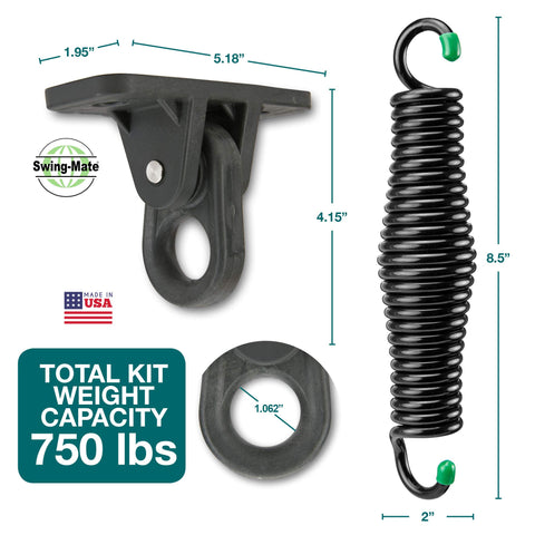 SwingMate USA-made hardware kit ready for outdoor porch installation.