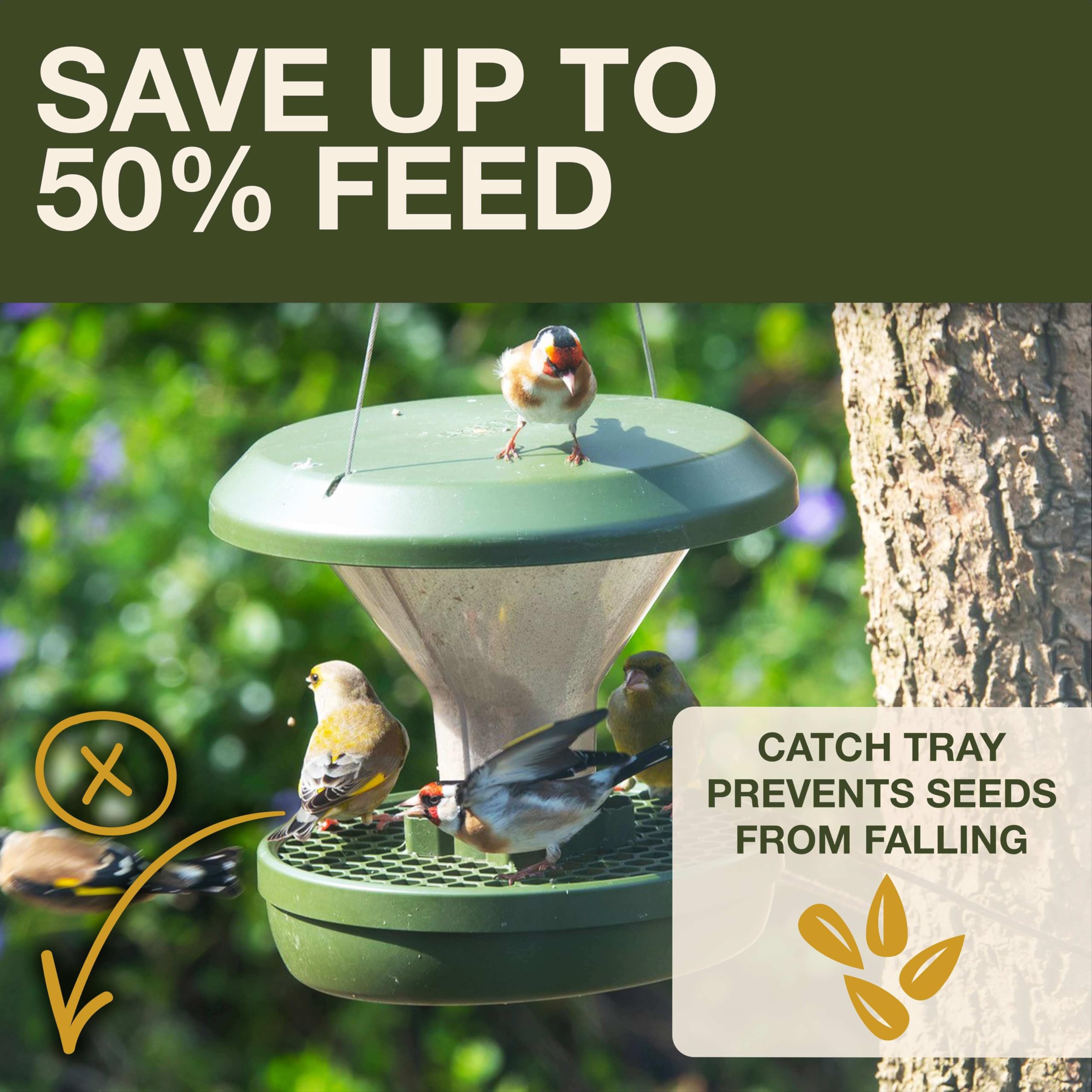 SWISSINNO Bird Feeder dual chamber green side view highlighting compact design