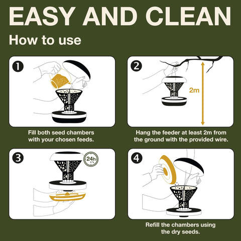 SWISSINNO Bird Feeder stainless cable hanging demonstrates secure outdoor installation