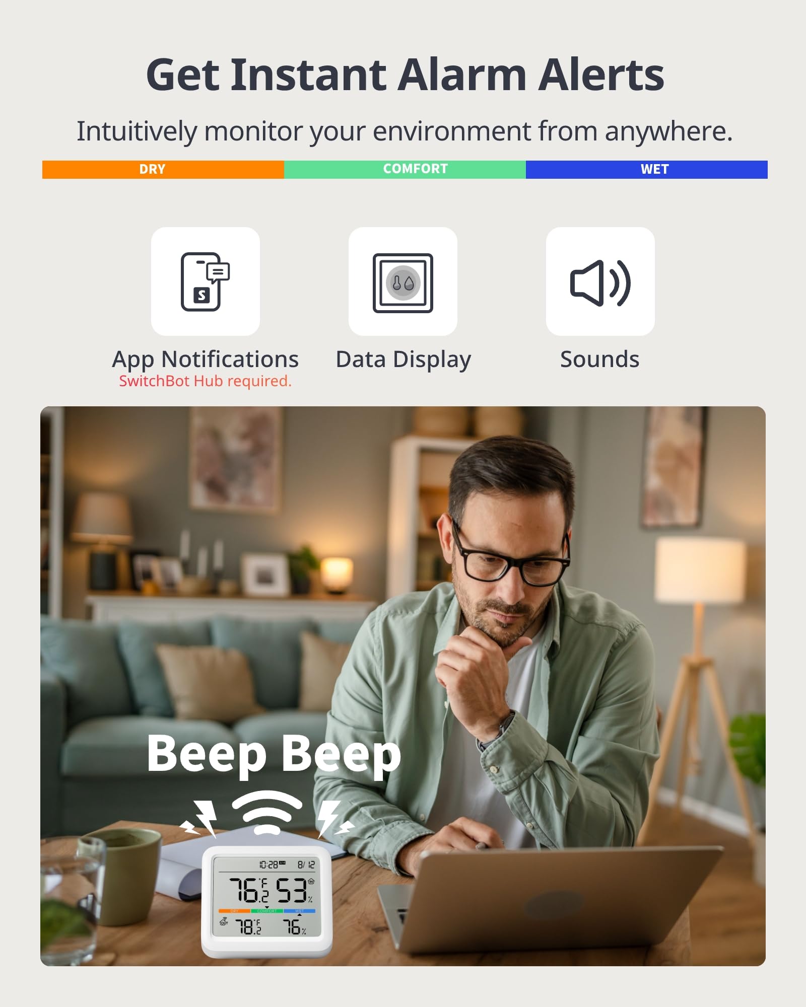 SwitchBot Meter Pro features a compact, elegant design for any room.