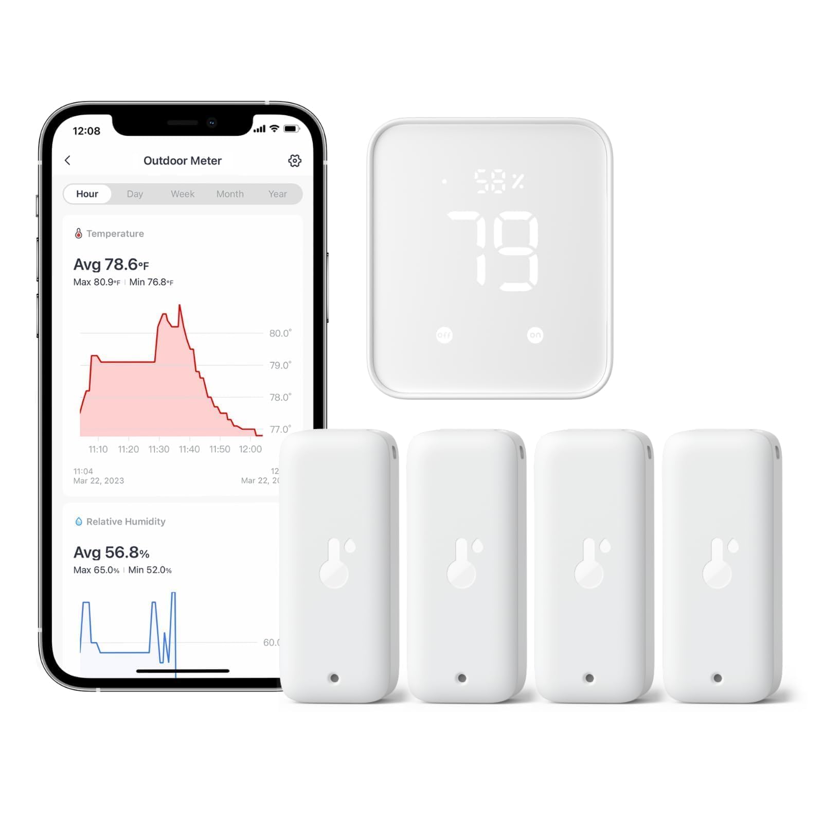 SwitchBot humidity sensor 4-pack front view for versatile indoor/outdoor monitoring.