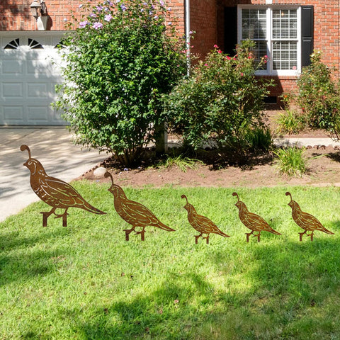 SWNACOR quail family garden stakes provide multi-size visual appeal.