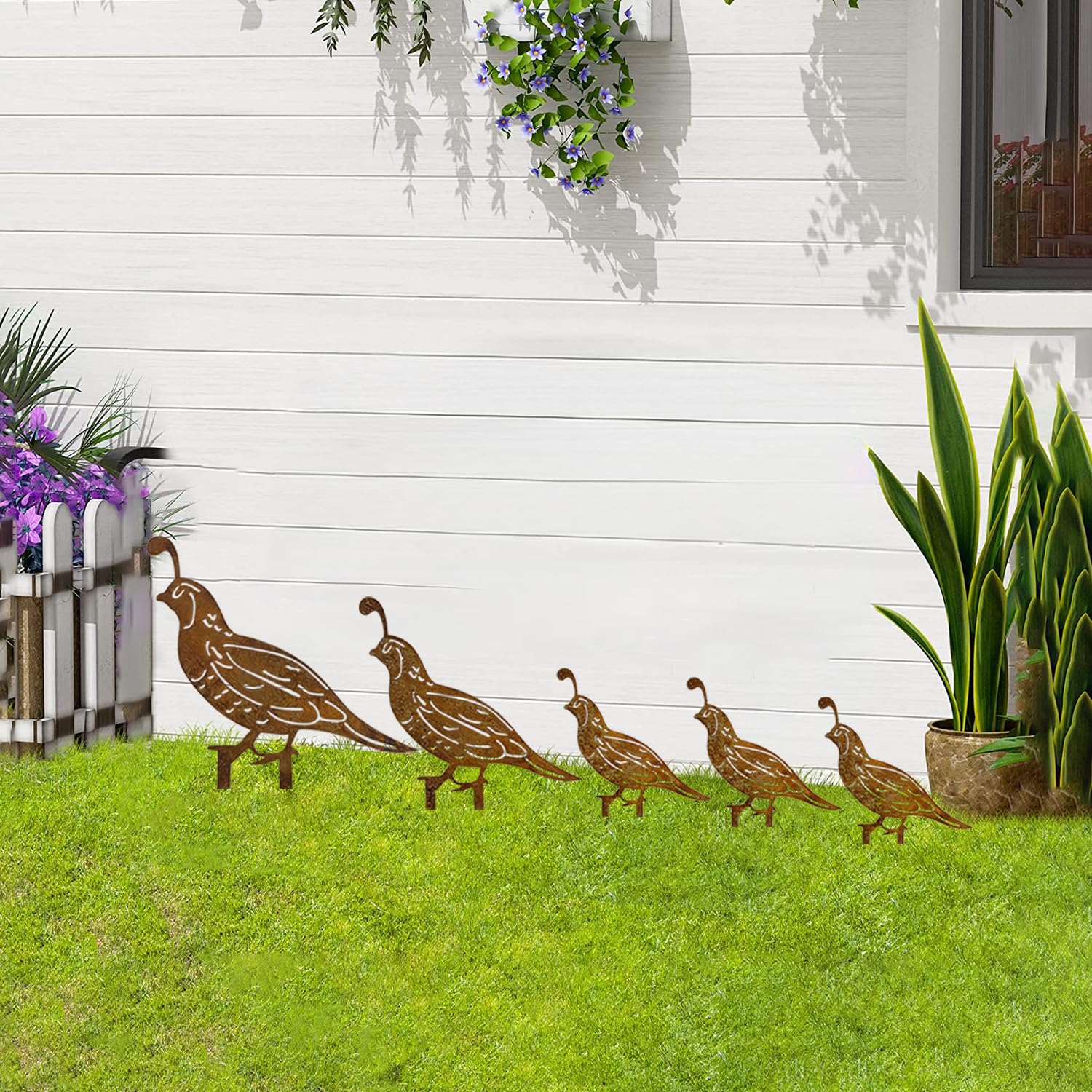 SWNACOR quail bird sculptures create inviting garden accents.