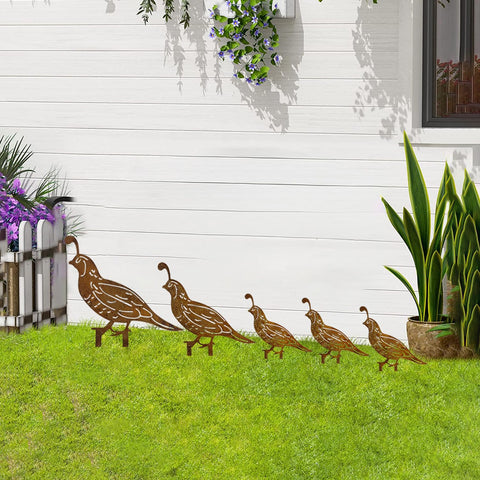SWNACOR quail bird sculptures create inviting garden accents.