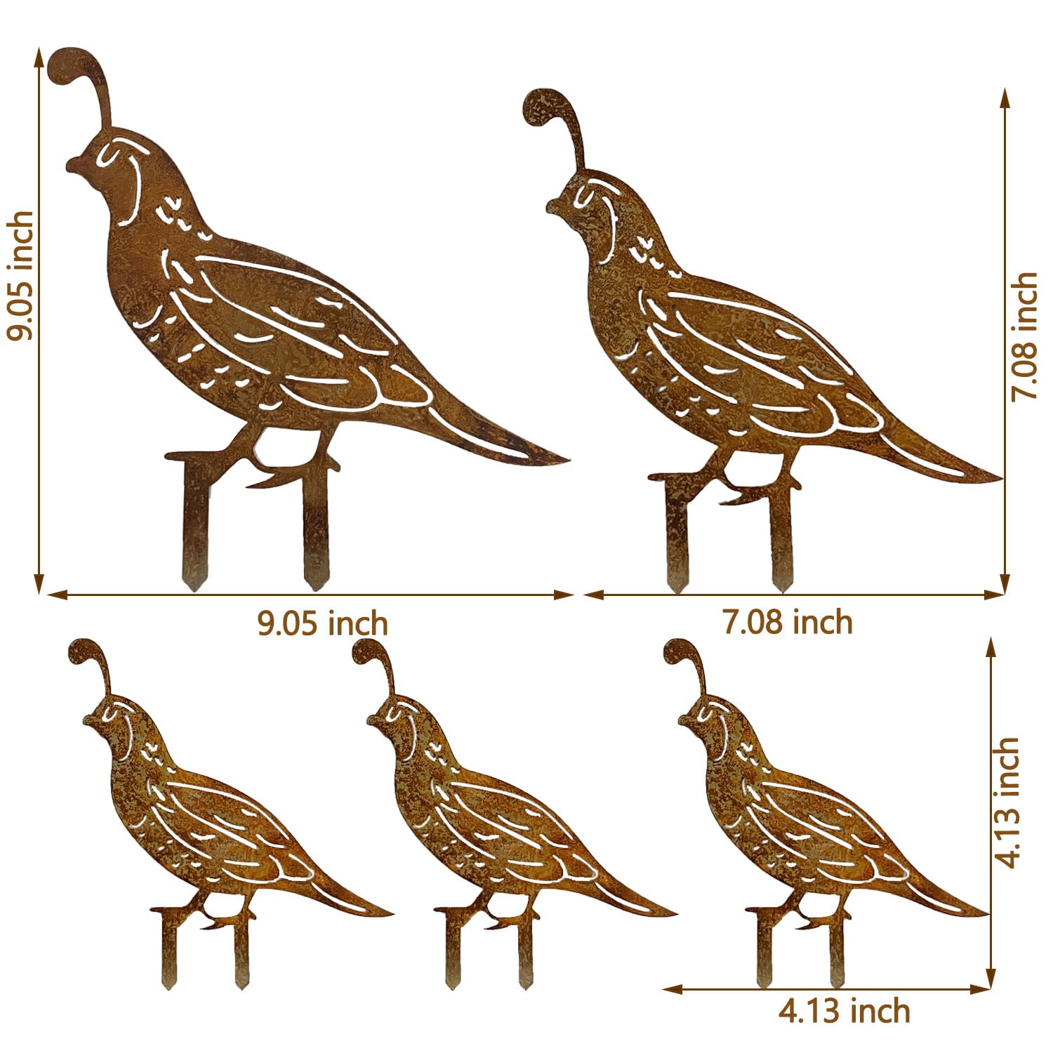 SWNACOR rusted metal bird stakes easily insert into ground.