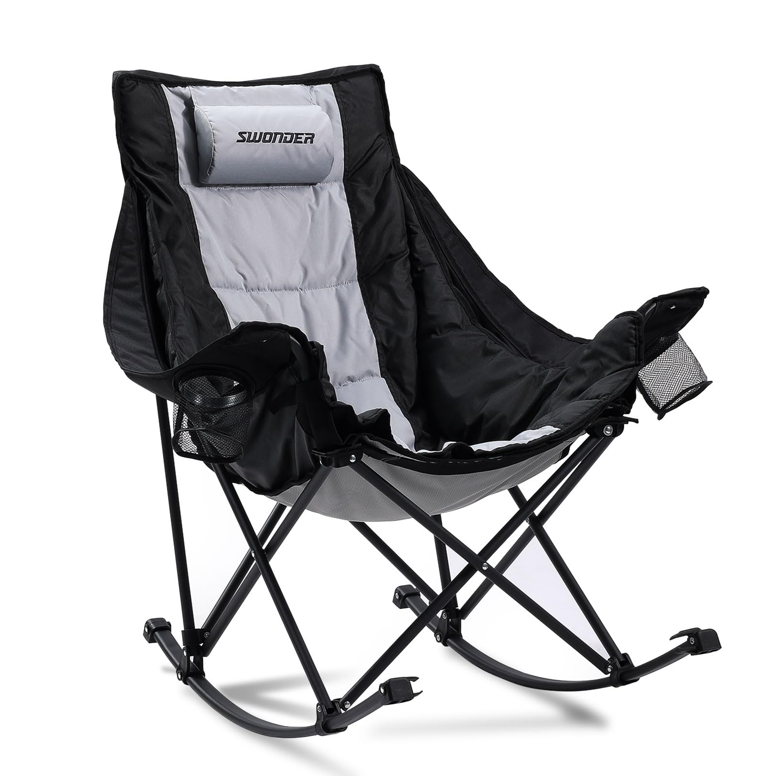 Swonder oversized rocking camping chair offers spacious comfort for outdoor lounging