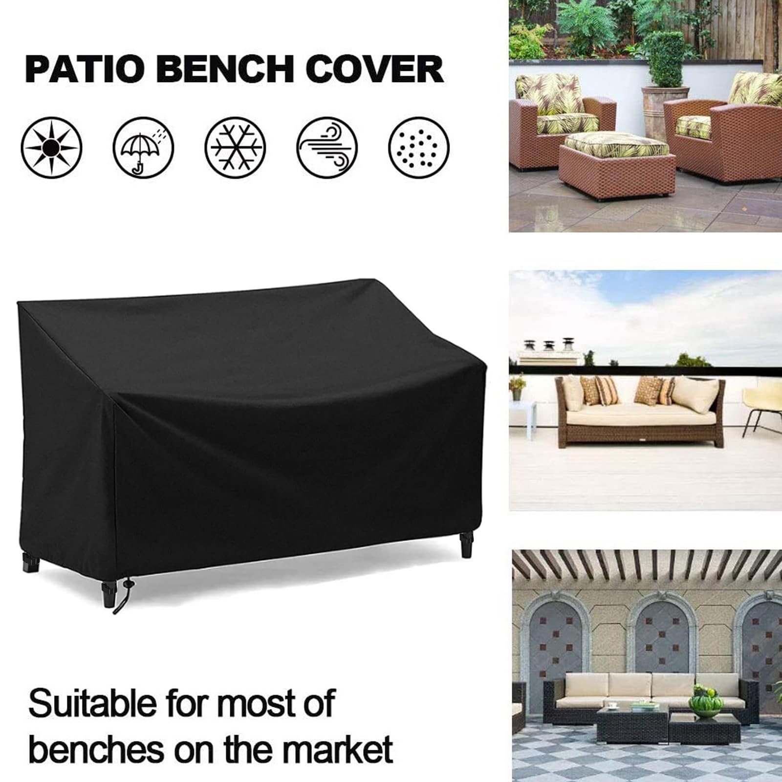 SXAOZYRS heavy-duty 210D oxford bench cover stands up to all weather.