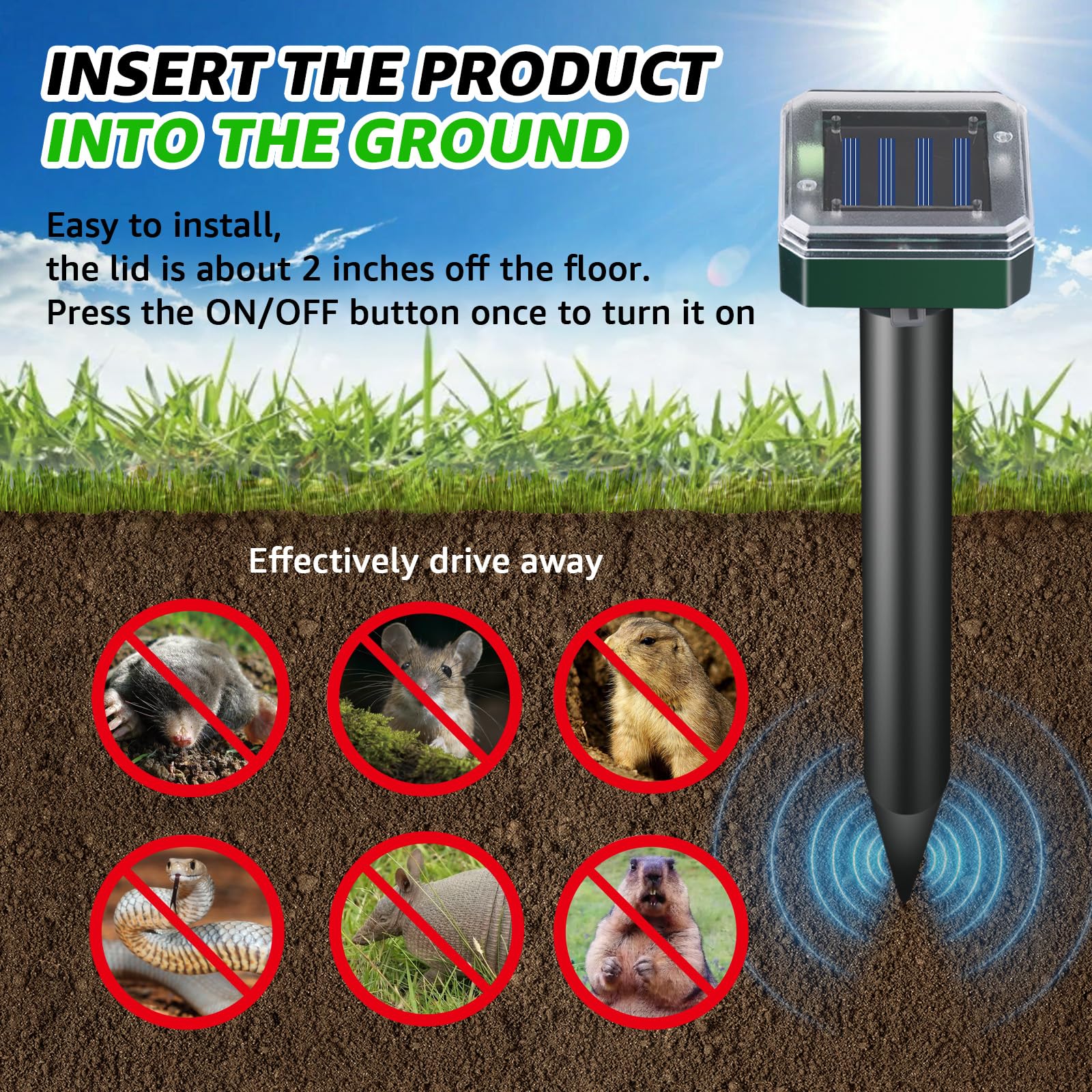 Sxaze Gopher Deterrent Ultrasonic guards beds against digging pests with solar power.