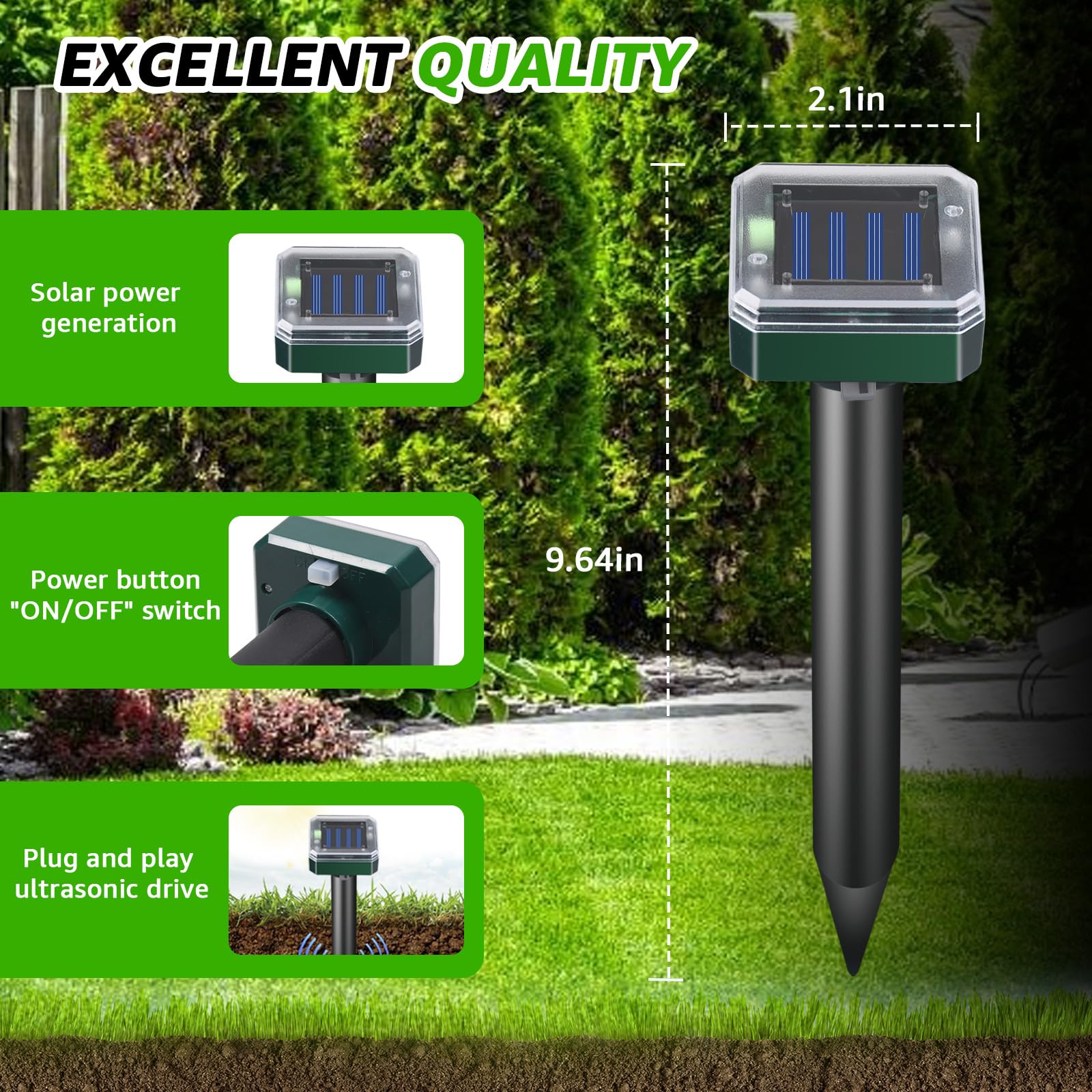 Sxaze Outdoor Chipmunk Deterrent emits ultrasonic waves for a quieter garden.