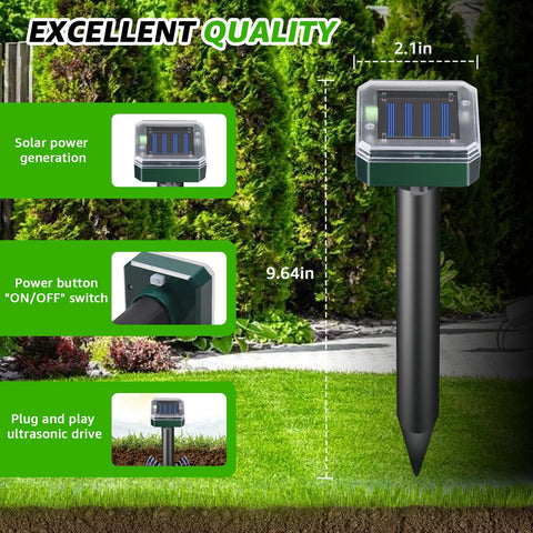 Sxaze Outdoor Chipmunk Deterrent emits ultrasonic waves for a quieter garden.
