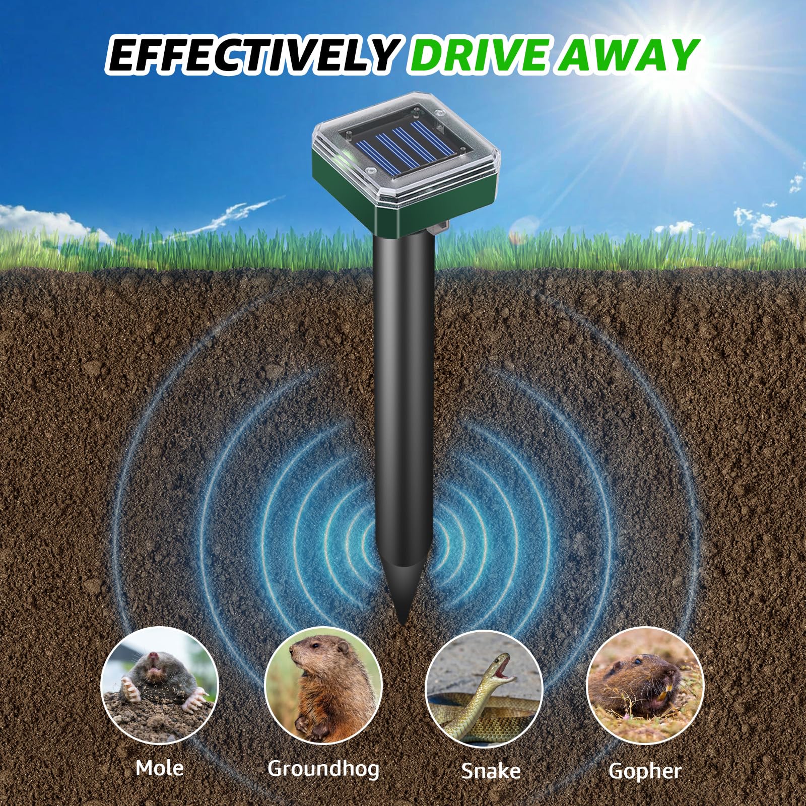 Sxaze Squirrel Deterrent Outdoor preserves flowerbeds using humane ultrasonic waves.