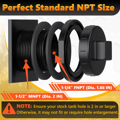 Close-up of drain plug threads showing dual-size compatibility.
