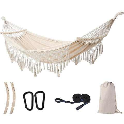 SXSEAGLE double beige hammock setup for two adults on the patio