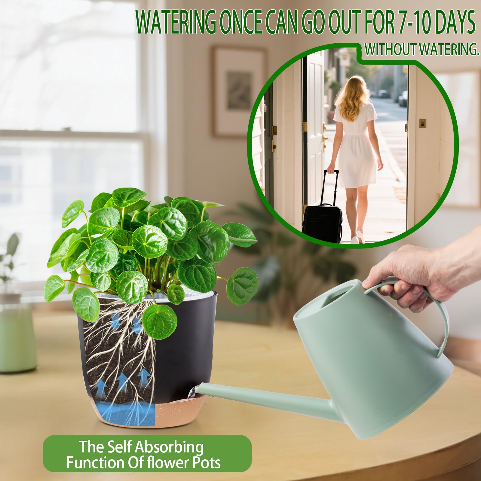 Sxueg detachable saucer with four drainage outlets provides overflow protection