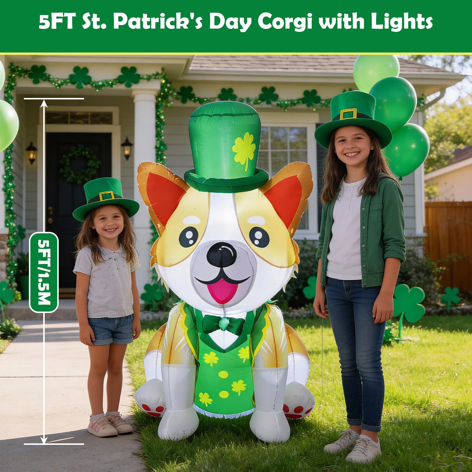Syagnos corgi bow-tie decor brightens lawns during celebrations.