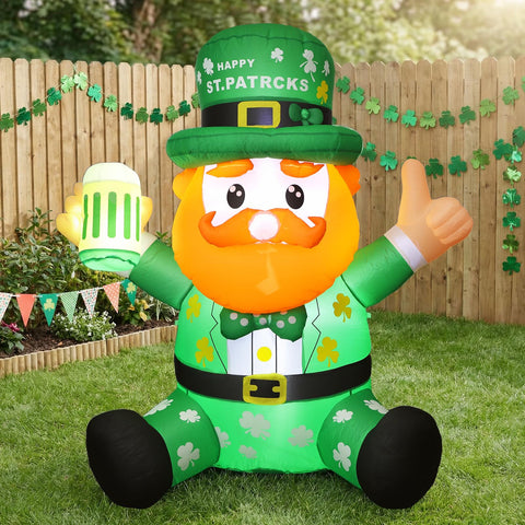 Syagnos leprechaun with shamrock hat features LED lighting for nighttime celebration.