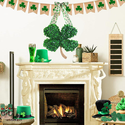 Syagnos shamrock wreath on wall or mantel elevates indoor celebrations.