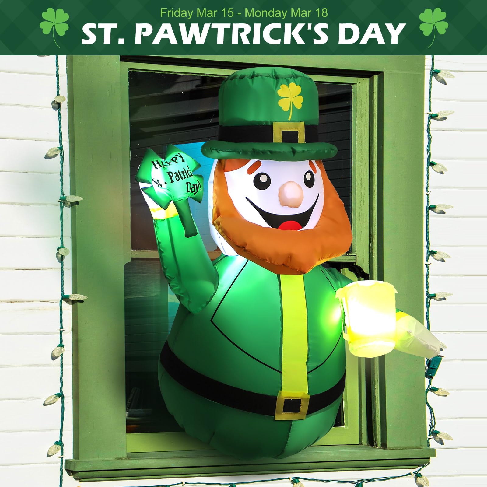 Syagnos leprechaun inflatable window display greeting guests