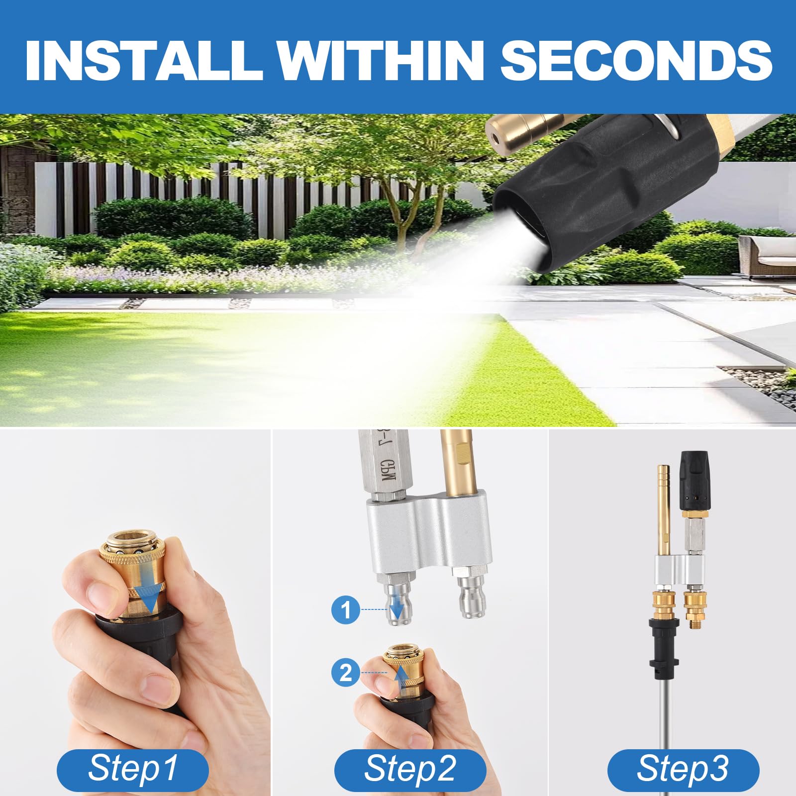 SYFLHYP pressure washer nozzle for 1700-6000 PSI suitable for exterior cleaning.