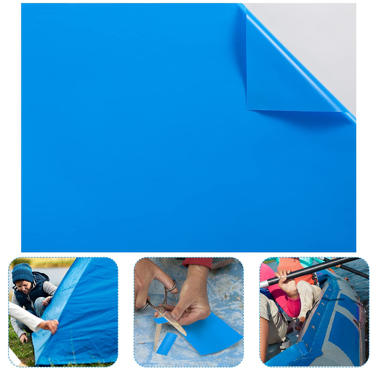Syhood blue pool patch with self-adhesive backing for quick repairs.