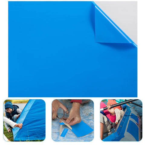 Syhood blue pool patch with self-adhesive backing for quick repairs.