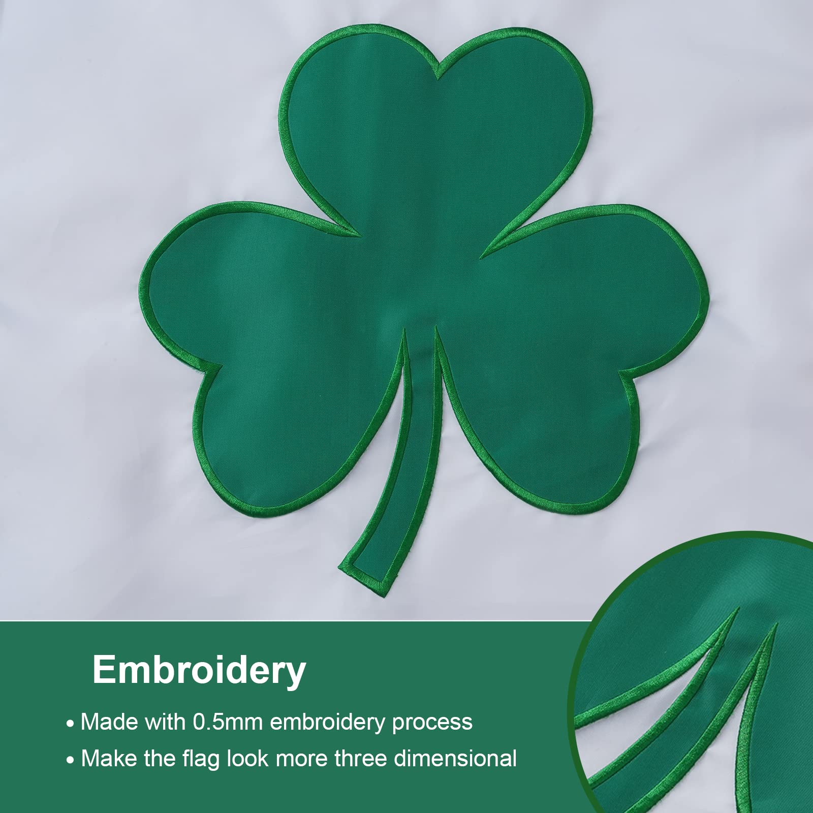 Detailed embroidery on the SYII shamrock flag adds 3D texture.
