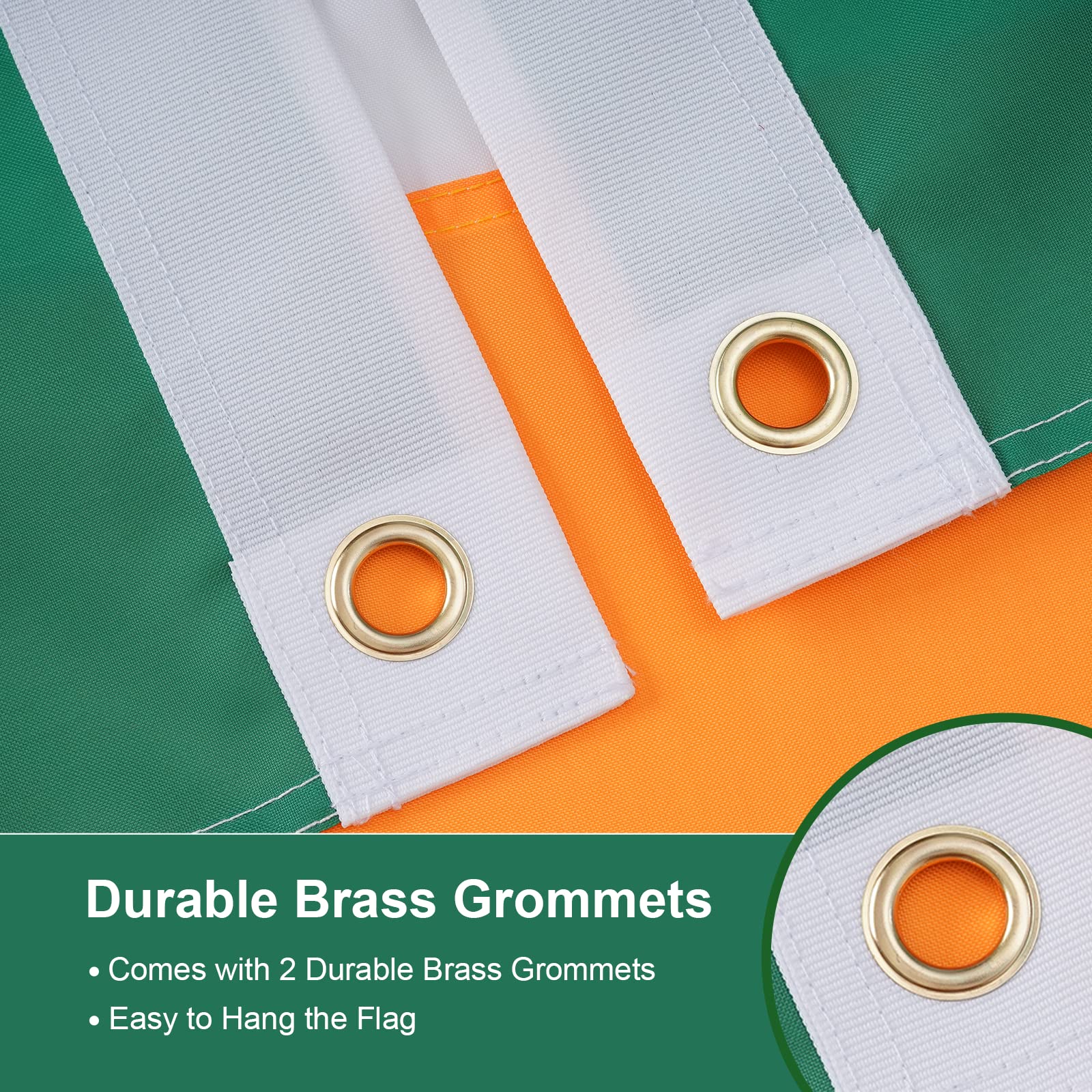 Heavy-duty 210D polyester flag stands up to wind and sun.