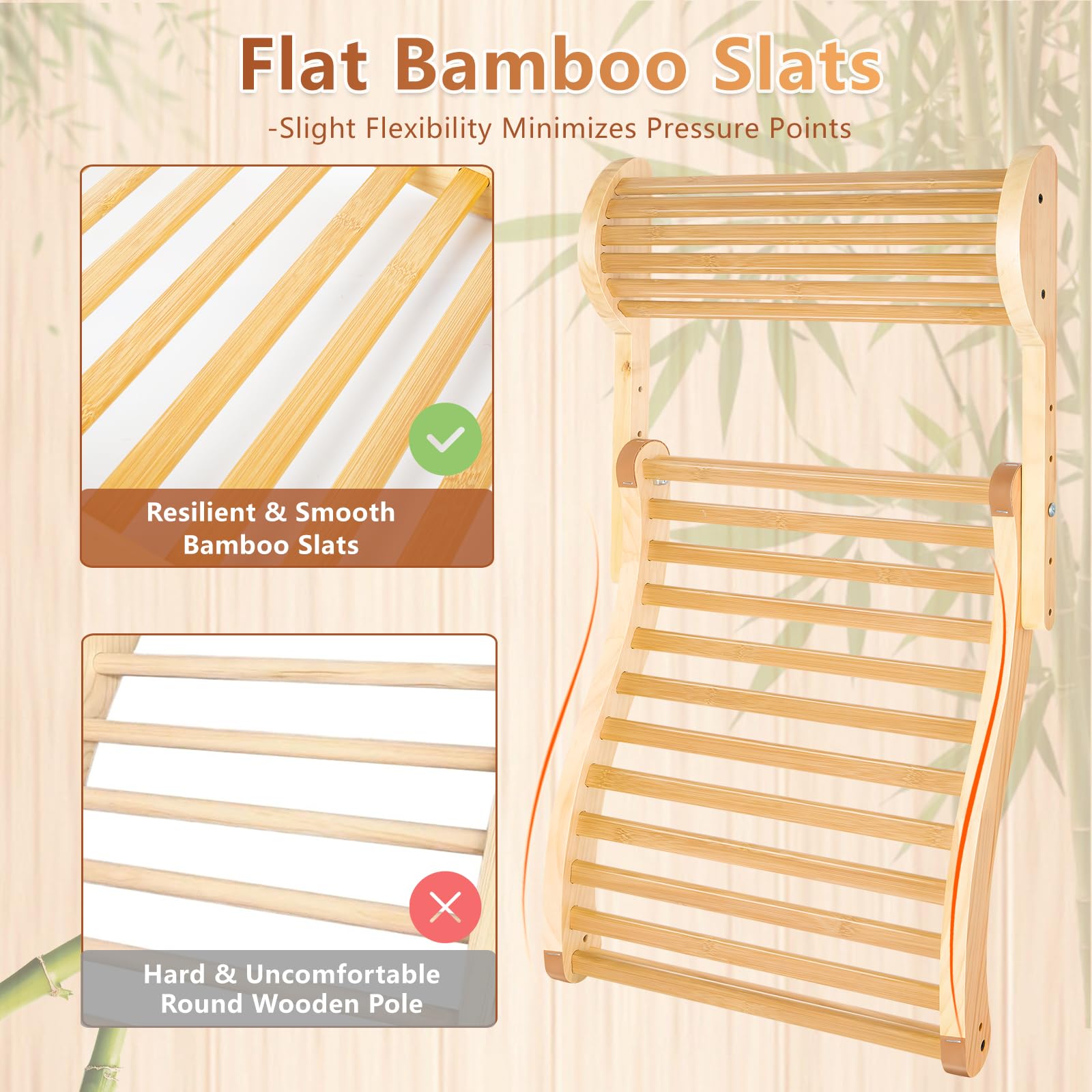 sykart Bamboo Sauna Backrest anti-slip pads securing stability on benches.