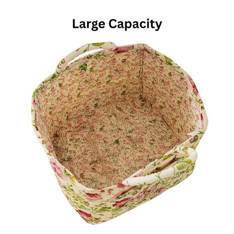 Sylet fabric basket dimensions 13x10.6x10.2 inches, holds books or toys.