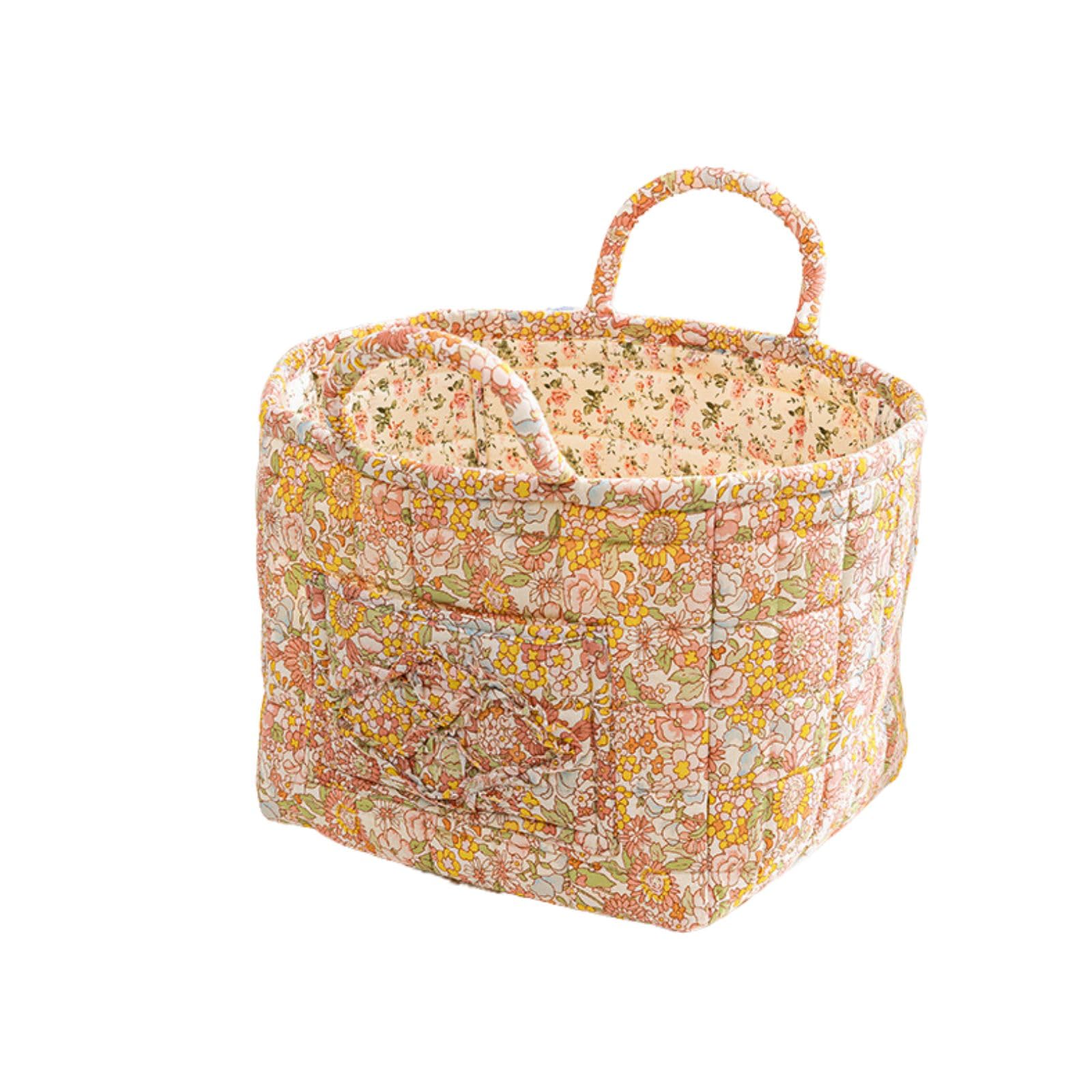 Sylet quilted fabric storage basket with handles, side view, easy access for everyday organization.