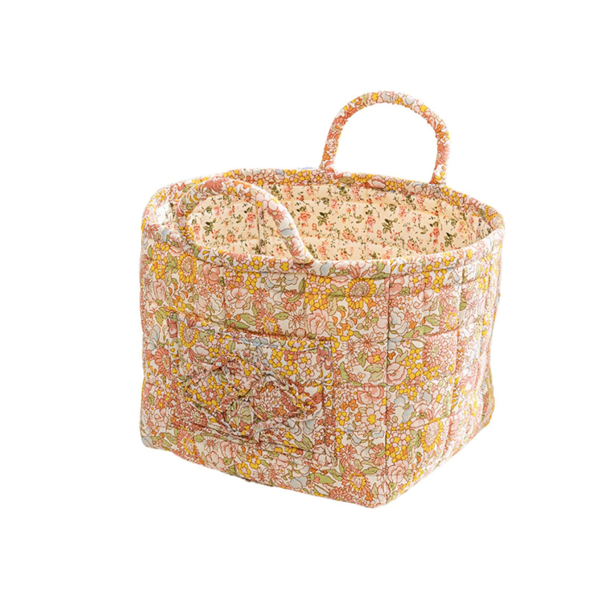 Sylet quilted fabric storage basket with handles, side view, easy access for everyday organization.