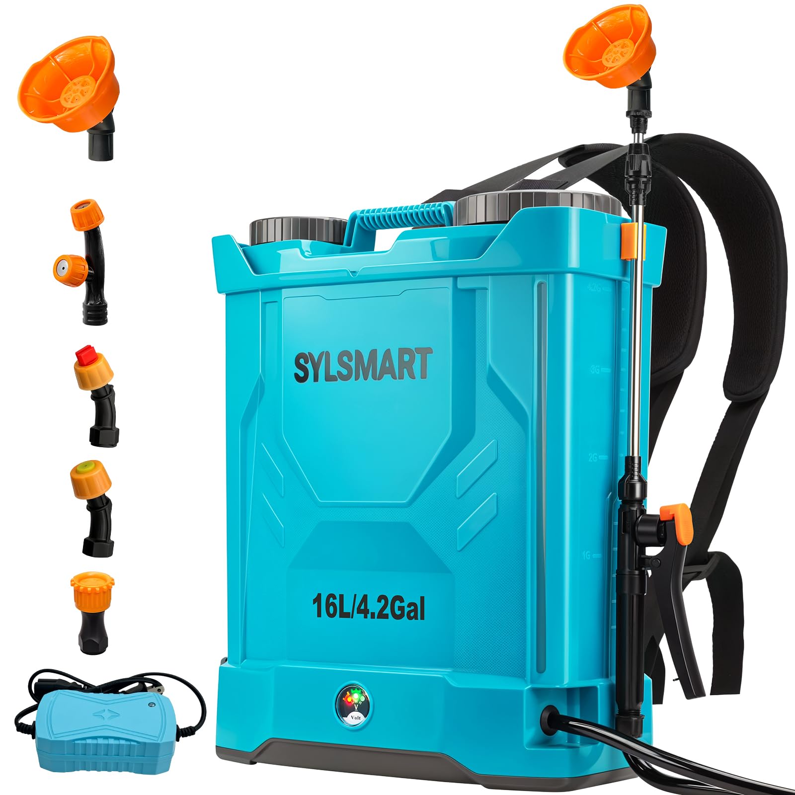 Sylsmart backpack sprayer with 4-gallon tank for even garden coverage.