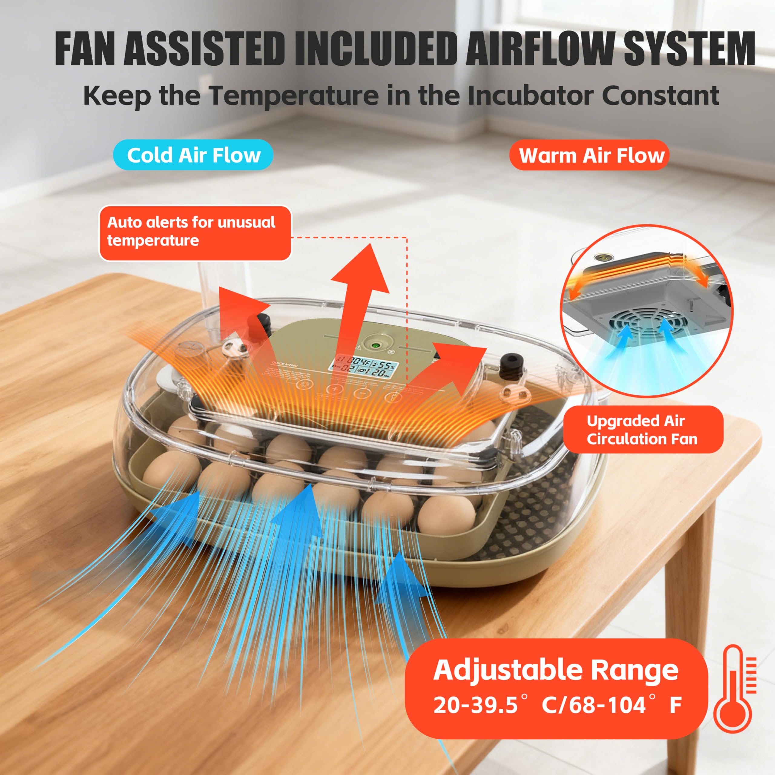 syluris automatic egg turner maintains even heat distribution for steady embryo development.