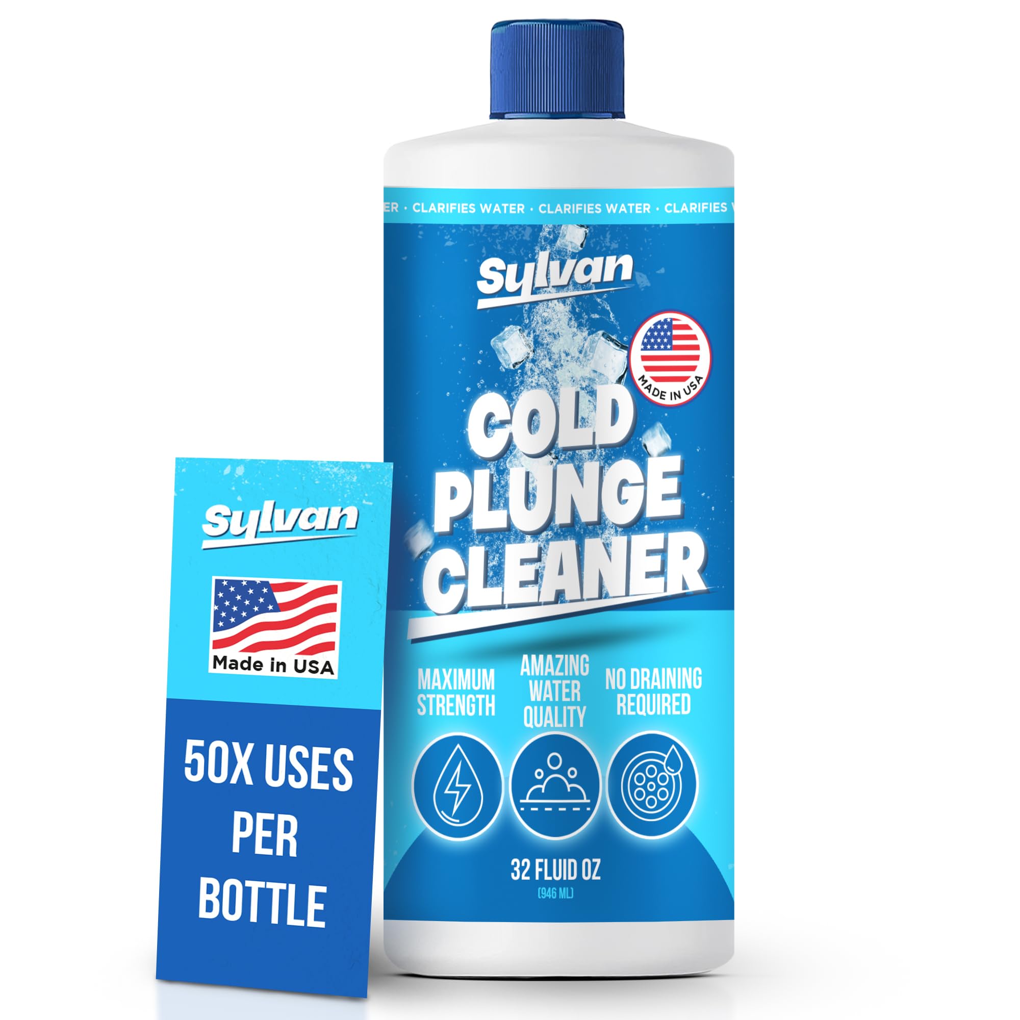 Sylvan Hills Cold Plunge Cleaner bottle front for a crystal-clear ice bath.