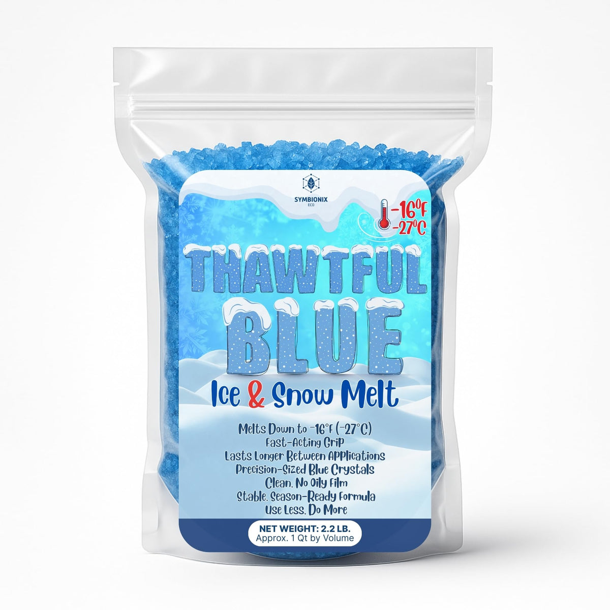 SymbionixEco Thawtful blue ice melt bag for easy, tidy storage.