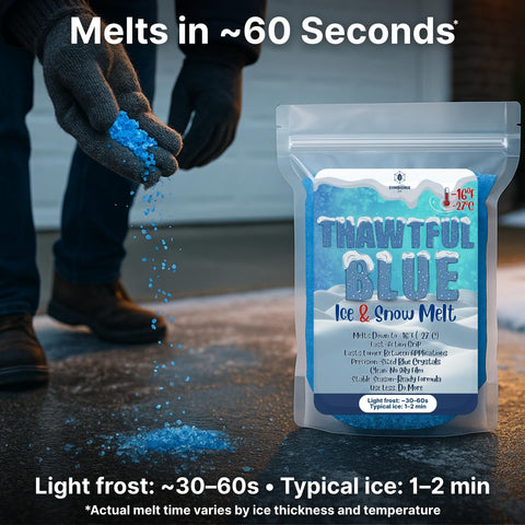 SymbionixEco Thawtful blue ice melt compact bag by the door.