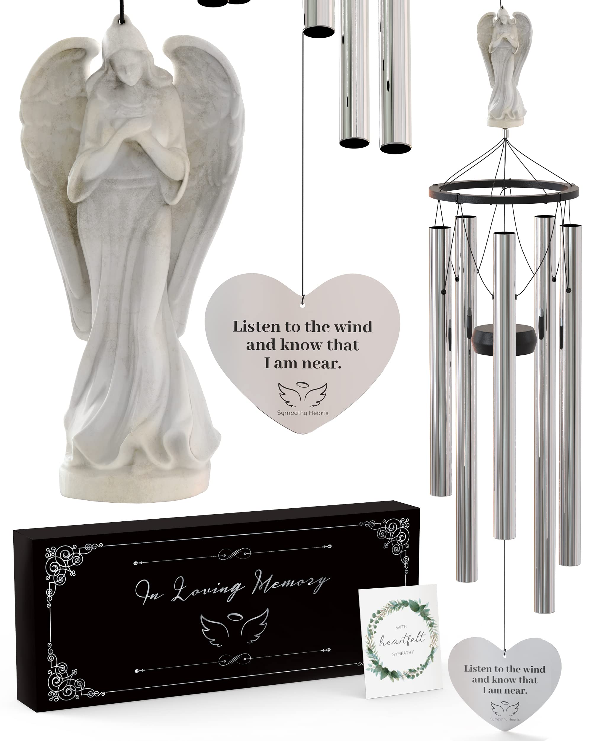SYMPATHY HEARTS Angel Memorial Wind Chimes assembly visible in a yard for remembrance
