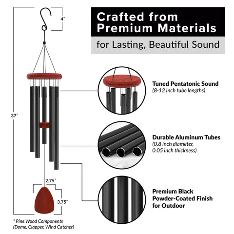 Sympathy Hearts garden wind chime delivers soothing pentatonic tones with every breeze.