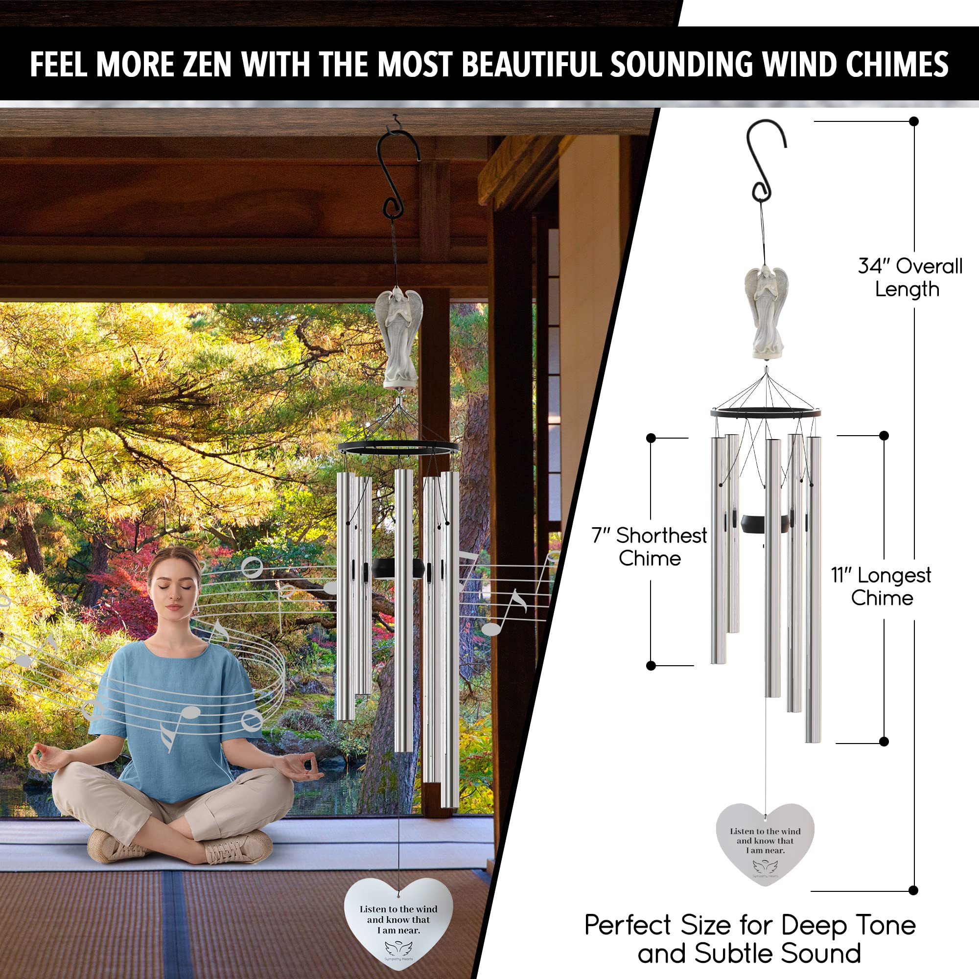 SYMPATHY HEARTS outdoor garden hanging wind chimes displayed on a hook