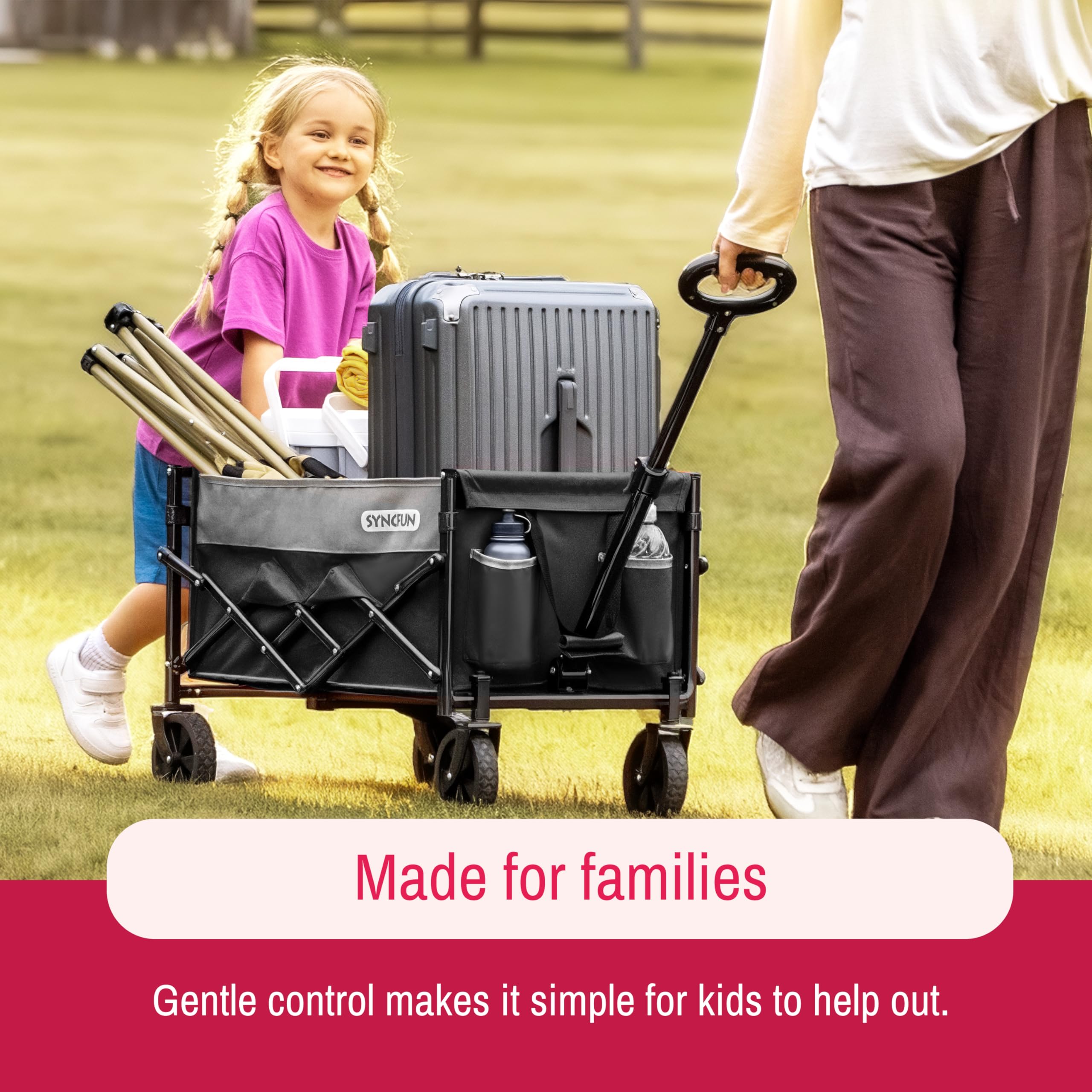 Syncfun grocery-cart-on-wheels simplifies trips to markets and stores.