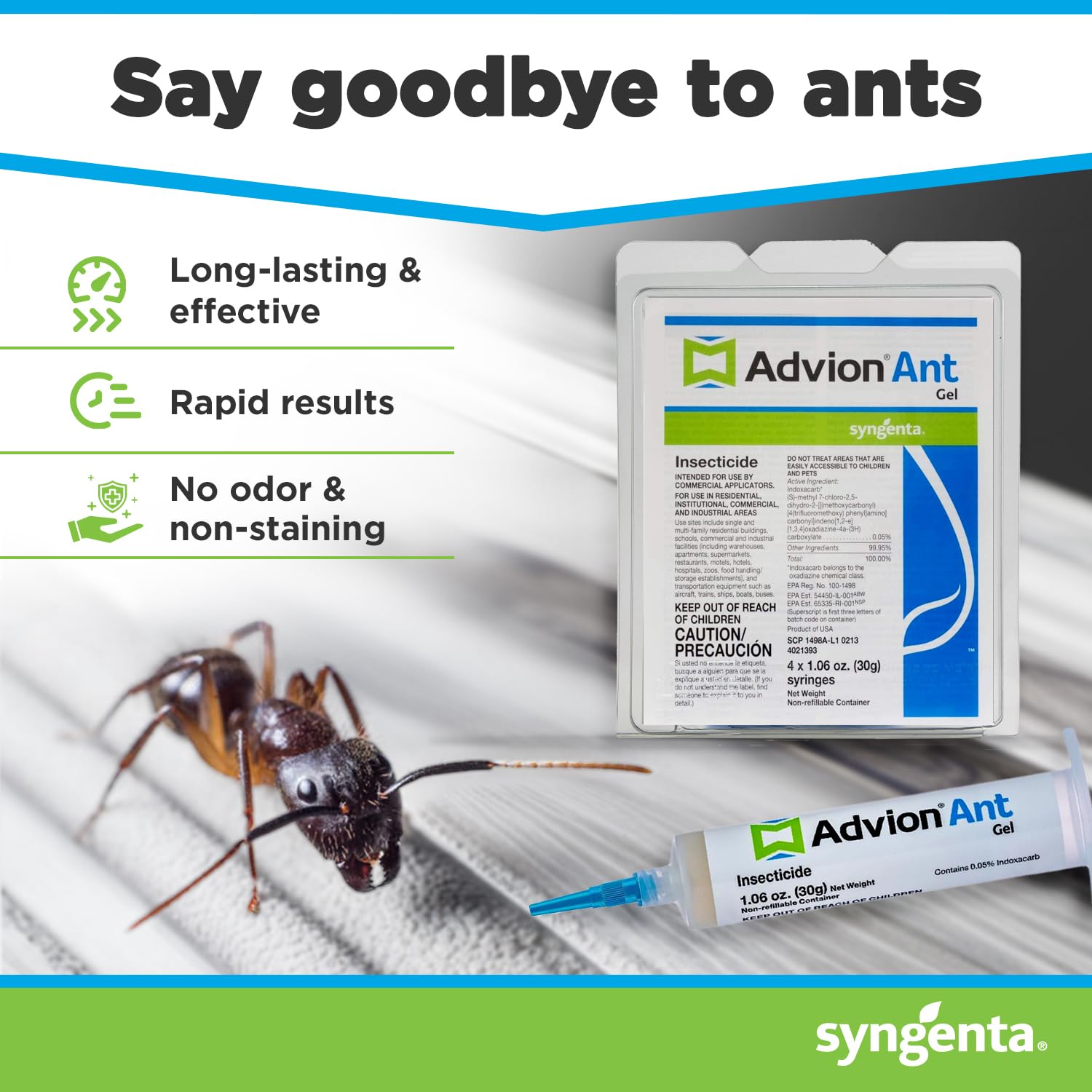 Syngenta Advion Ant Gel Bait syringes for precise bait placement in cracks and crevices.