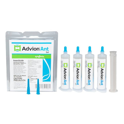 Close-up of Advion ant gel tube highlighting indoxacarb formulation for effective control